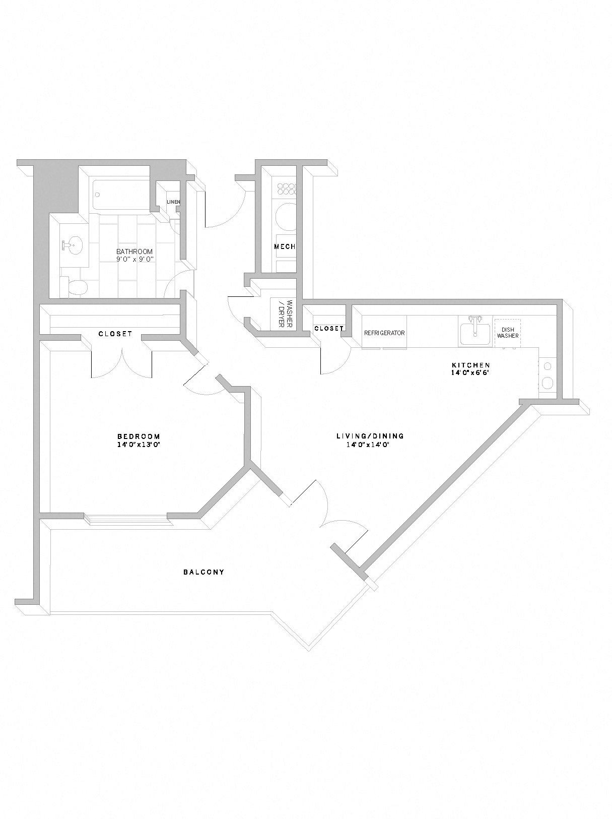 Floor Plan A10 1 Bed 1 Bath A10 Floor Plan 2